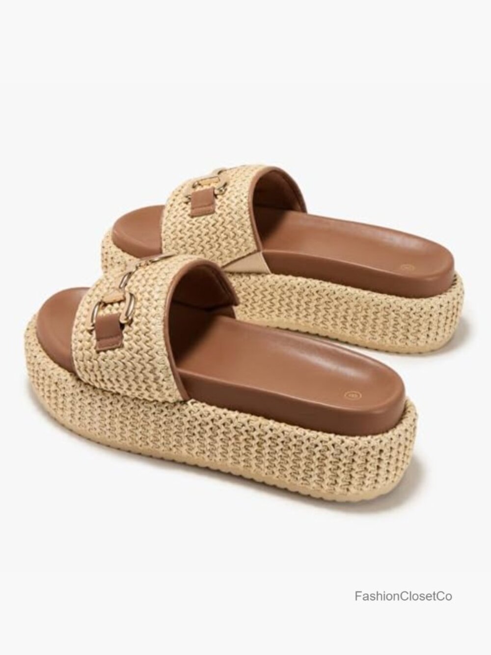 Women's Raffia Platform Sandals Woven Straw Espadrilles Slip On Slides - Picture 6 of 7
